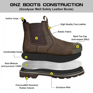 Chelsea Goodyear-Welt bòt k ap travay ak asye zòtèy ak asye midsole