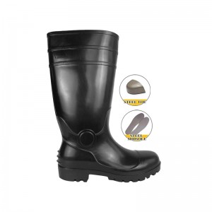I-Economy Black PVC ukuphepha imvula amabhuzu anezinzwane zensimbi kanye ne-midsole
