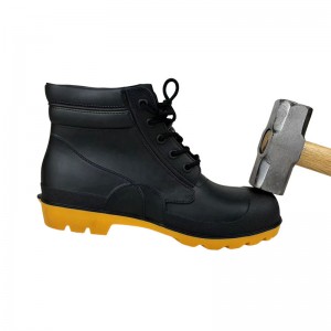 Nwa ki ba koupe dantèl-up PVC sekirite lapli bòt ak asye zòtèy ak midsole
