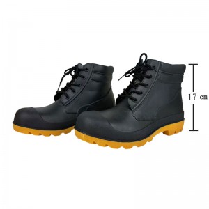 Nwa ki ba koupe dantèl-up PVC sekirite lapli bòt ak asye zòtèy ak midsole