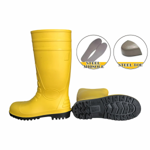 Kasut Hujan Keselamatan PVC Kuning dengan kaki keluli dan midsole
