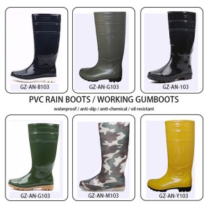 Fashion forè jenou segondè PVC bòt travay élégance gason an mete gumboots pwoteksyon pye