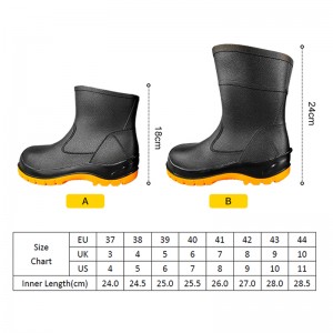 Amabhuzu wemvula ephansi ephansi eshintshiwe nge-PVC ngokuphepha nge-toe yensimbi kanye ne-midsole