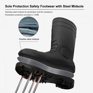 Amabhuzu we-CE ASTM AS / NZS PVC Ukuphepha Kwemvula Ngezinzwane zensimbi kanye ne-midsole