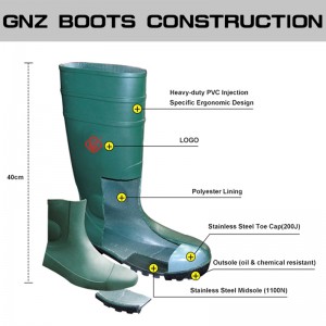 Amabhuzu we-CSA aqinisekisiwe we-PVC ukuphepha emvuleni nge-toe yensimbi kanye ne-midsole