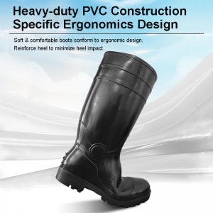 I-Economy Black PVC ukuphepha imvula amabhuzu anezinzwane zensimbi kanye ne-midsole