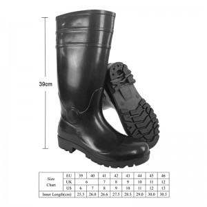 I-Economy Black PVC ukuphepha imvula amabhuzu anezinzwane zensimbi kanye ne-midsole